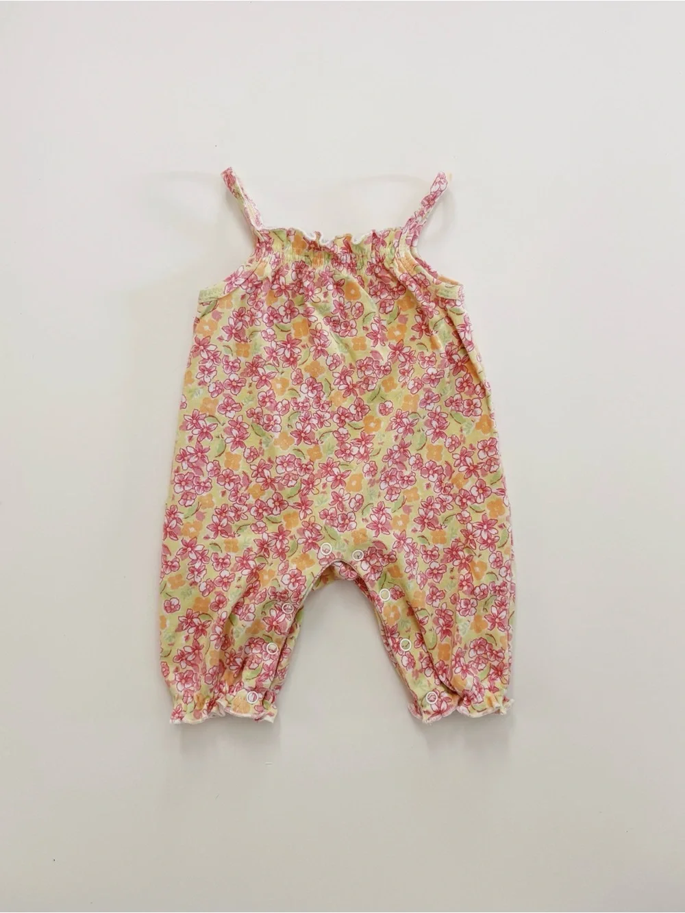 Laura Ashley Floral Smocked Onesie Romper in Pink/Yellow/Green Size 0-3mo